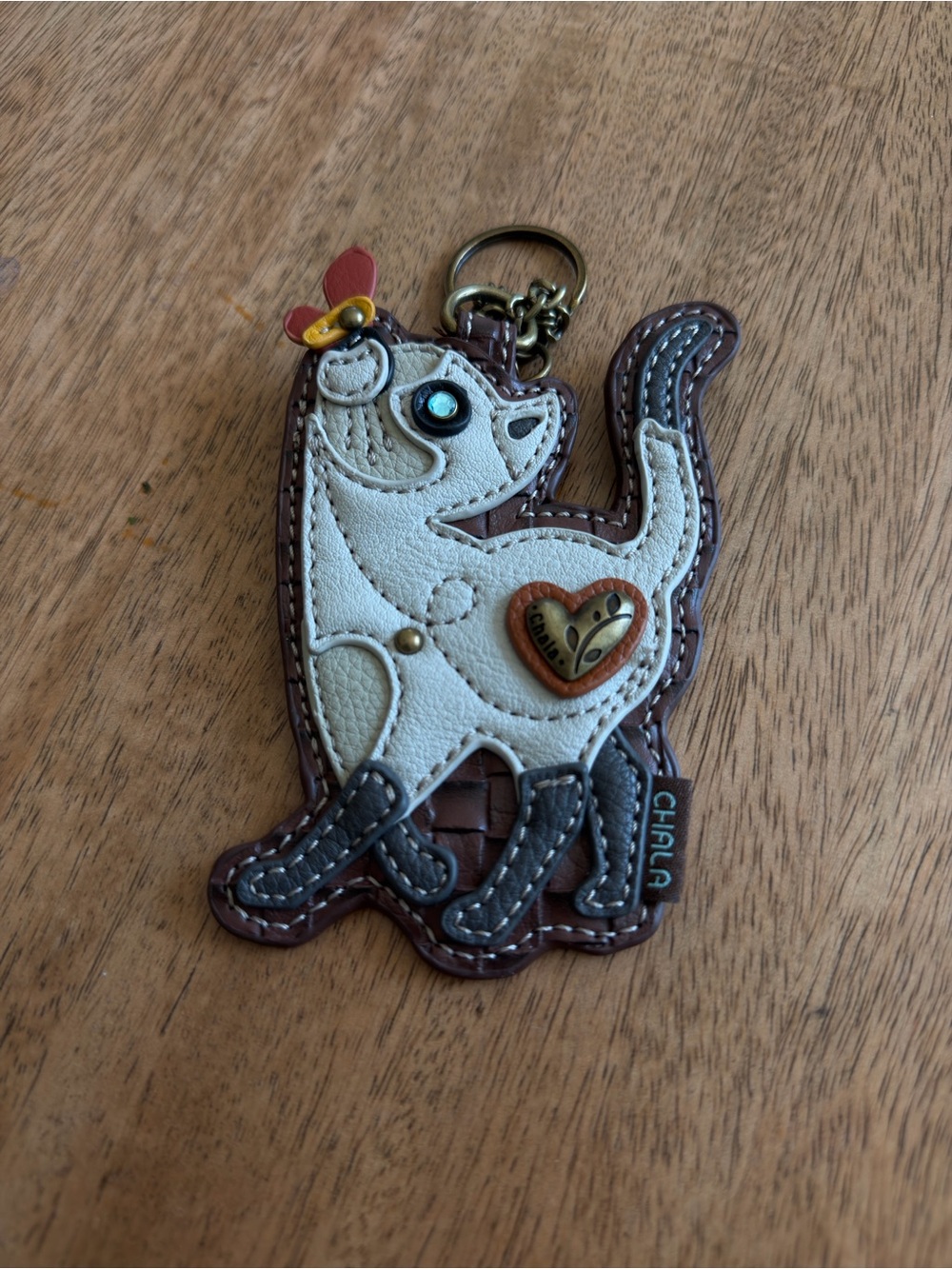 Chala White, Brown & Gray Cat Keychain Charm